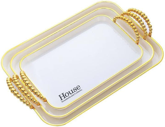 House Rectangular Melamine Serving Tray Set of 3 Pieces with Unique Handles