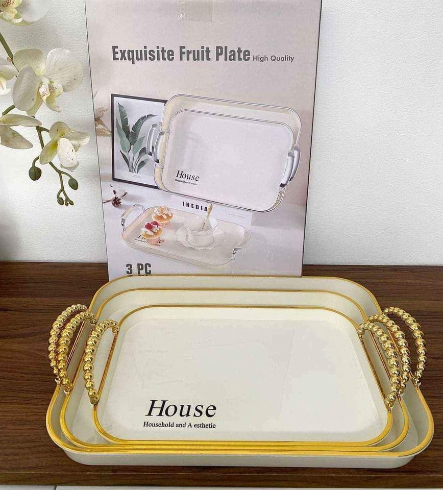 House Rectangular Melamine Serving Tray Set of 3 Pieces with Unique Handles