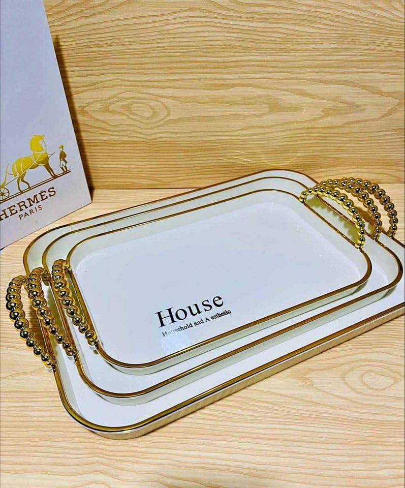 House Rectangular Melamine Serving Tray Set of 3 Pieces with Unique Handles