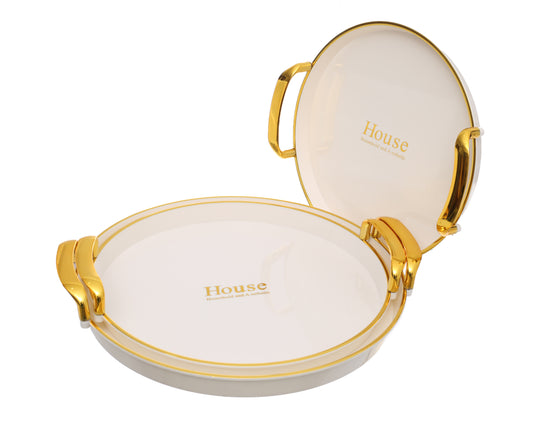 House Round Melamine Serving Tray Set of 3 Pieces with Unique Handles